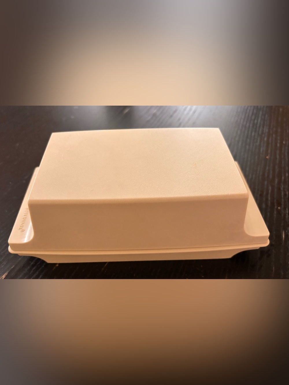 Vintage 1980s Tupperware Butter Keeper dish in almond